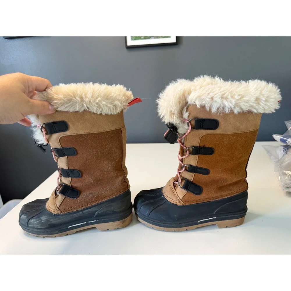 Cat & Jack Kids Tan Brown Faux Fur Trim Winter Duck Snow Boots Size 13 Toddler